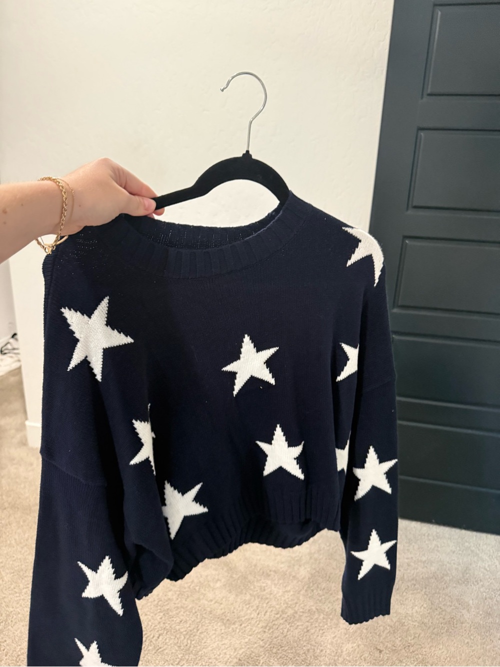 Women’s Navy Star Pattern Crewneck Sweater